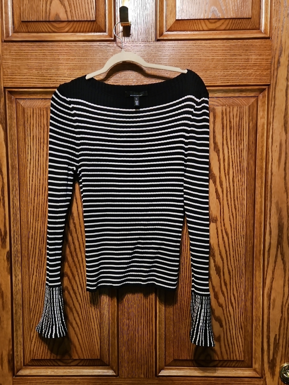 White House Black Market Black & White Striped Off-the-Shoulder Sweater